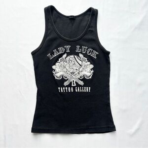 Lady Luck Tatttoo Gallery Ribbed Tank Top Whimsigoth Grunge ♟️ Size Extra Small
